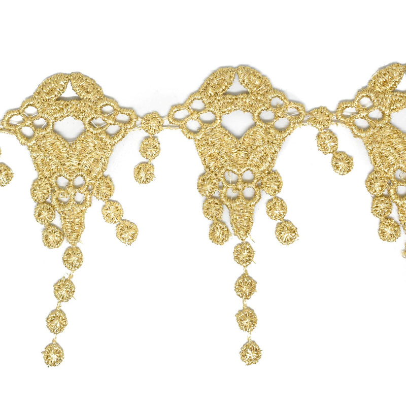 Embroidered Fringe Trim Metallic Gold 1"