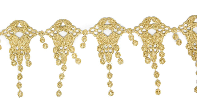 Embroidered Fringe Trim Metallic Gold 1"