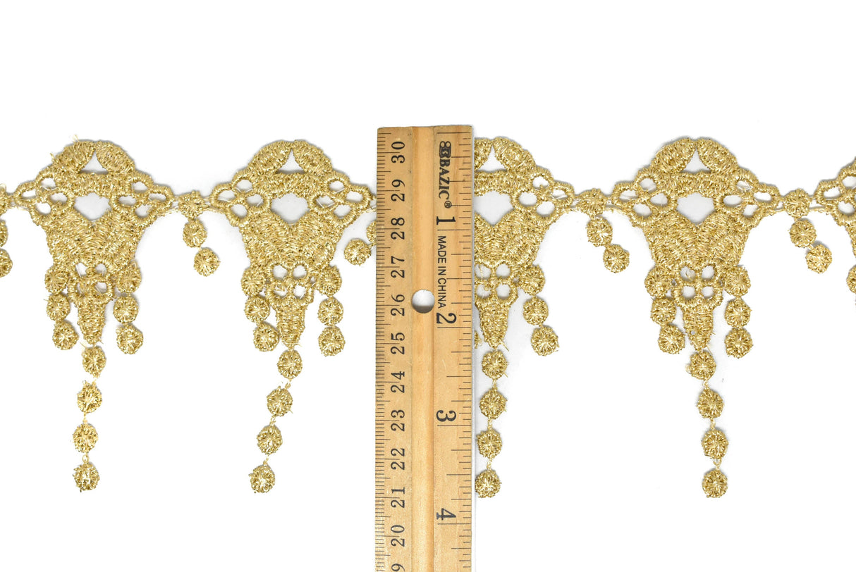 Embroidered Fringe Trim Metallic Gold 1"
