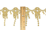 Embroidered Fringe Trim Metallic Gold 1"