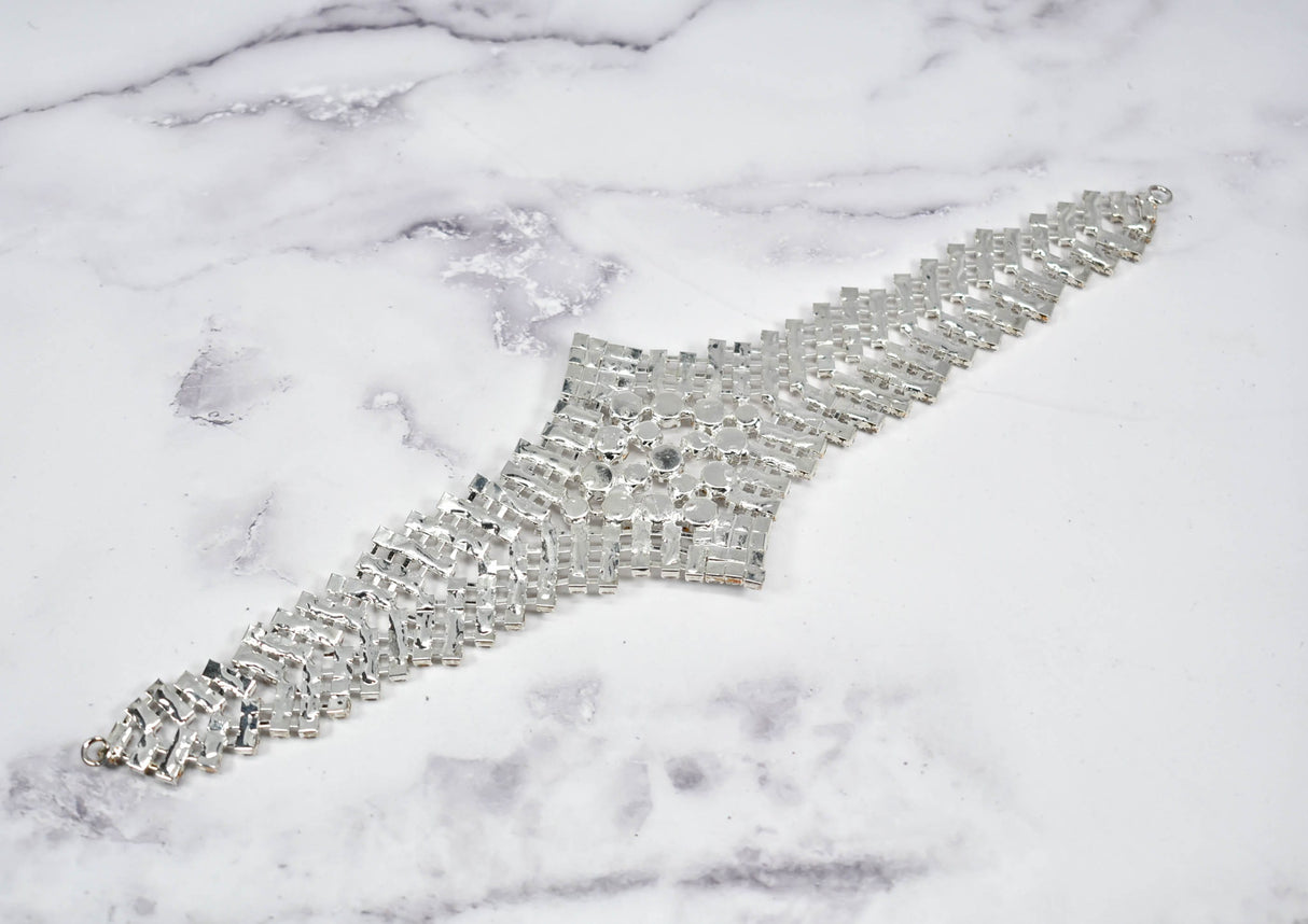 Rhinestone Connector Applique Silver 11 x 2 7/8