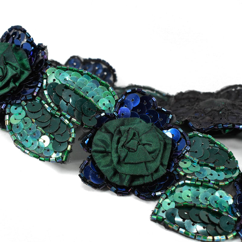 Beaded Sequins Flower Applique Green 2.25"