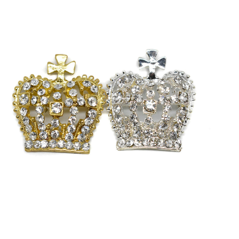 Rhinestone Crown Brooch Gold Silver