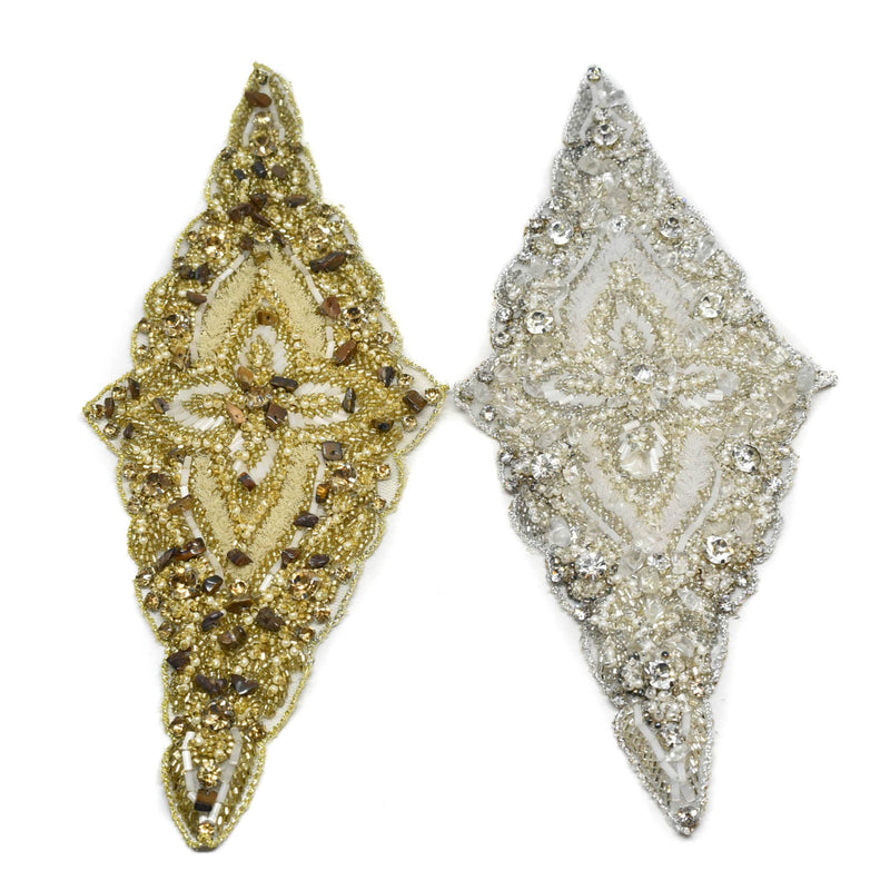 Beaded Rhinestone Applique Gold Silver