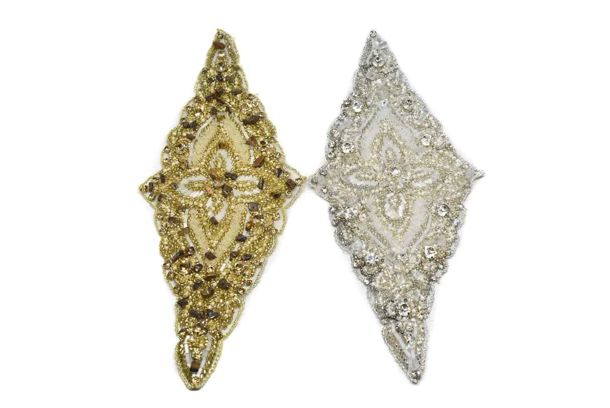Beaded Rhinestone Applique Gold Silver