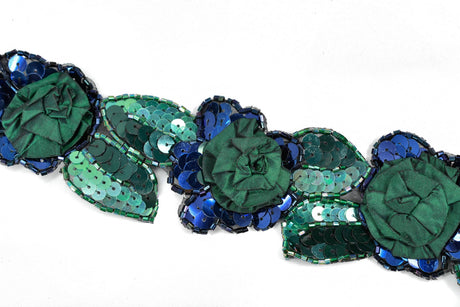Beaded Sequins Flower Applique Green 2.25"