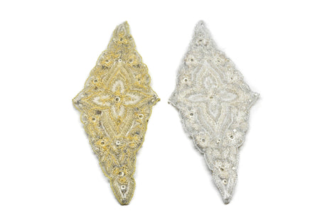 Beaded Rhinestone Applique Gold Silver