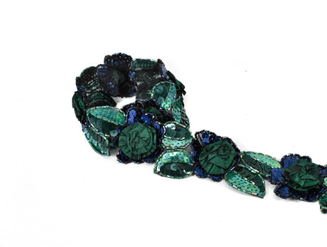 Beaded Sequins Flower Applique Green 2.25"