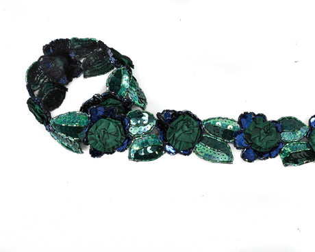 Beaded Sequins Flower Applique Green 2.25"