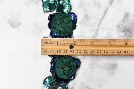 Beaded Sequins Flower Applique Green 2.25"