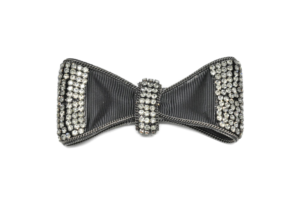 Rhinestone Bow Gunmetal Metallic