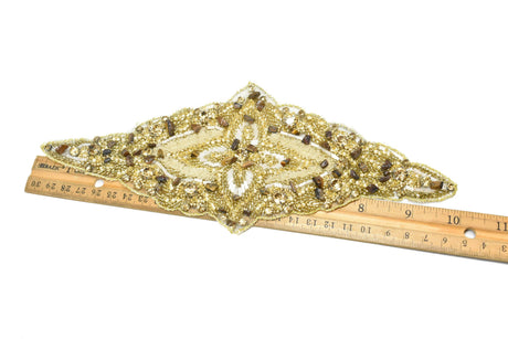 Beaded Rhinestone Applique Gold Silver