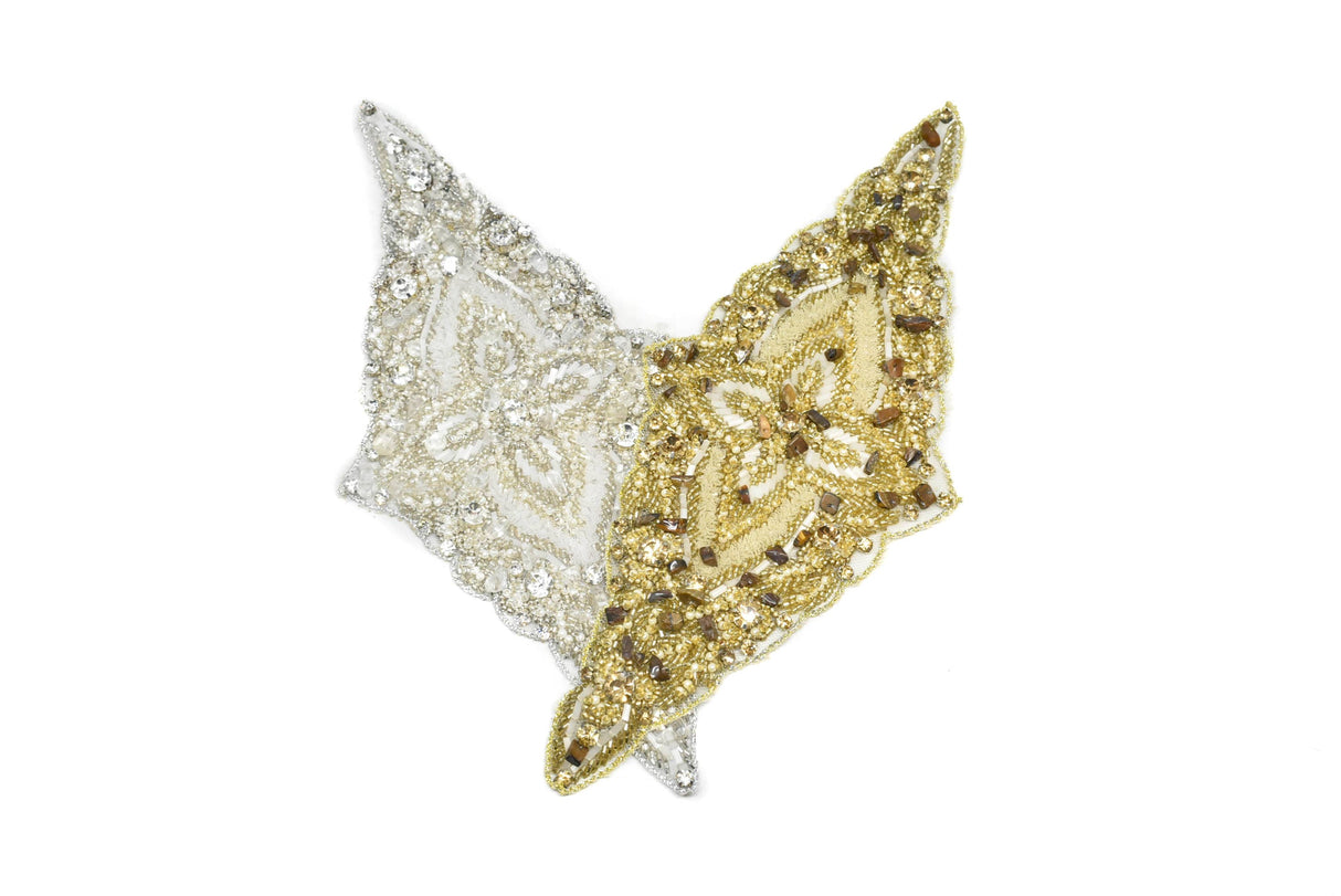 Beaded Rhinestone Applique Gold Silver
