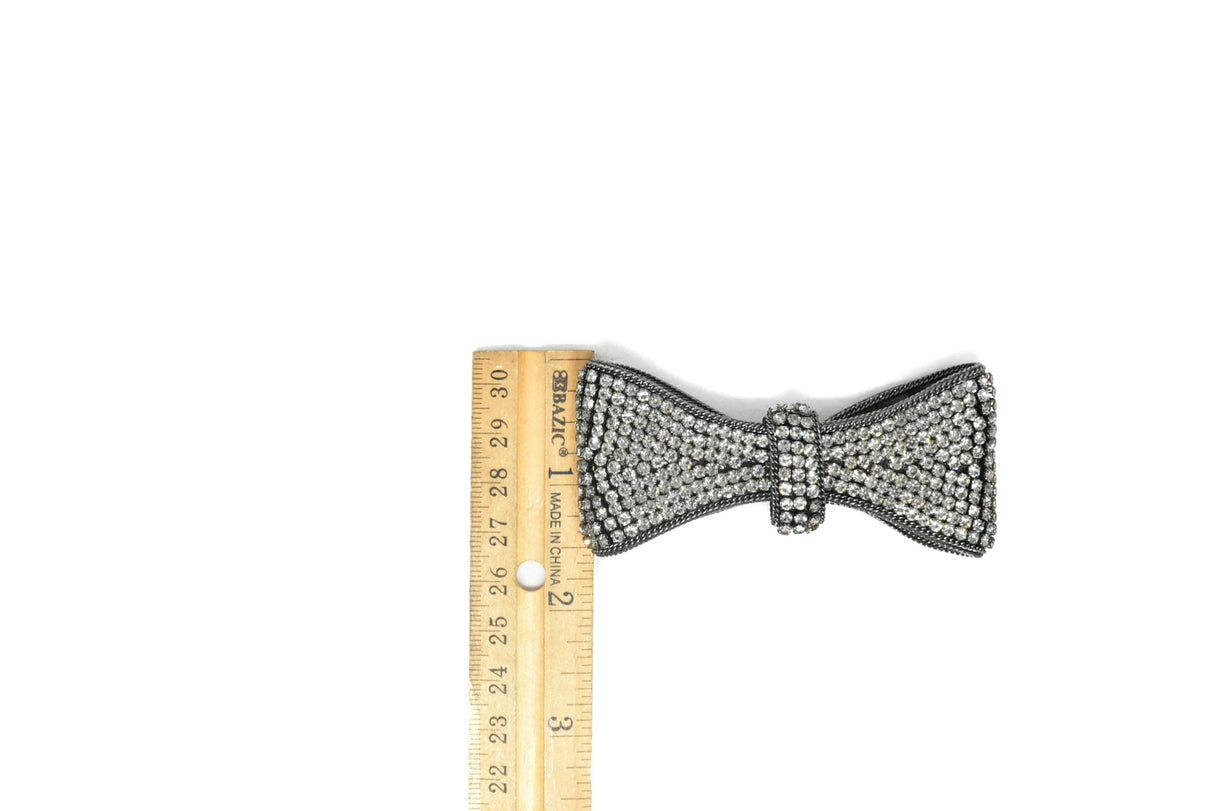Rhinestone Bow Gunmetal Metallic