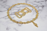 Rhinestone Alligator Necklace Buckle Set Gold