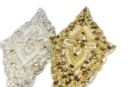 Beaded Rhinestone Applique Gold Silver