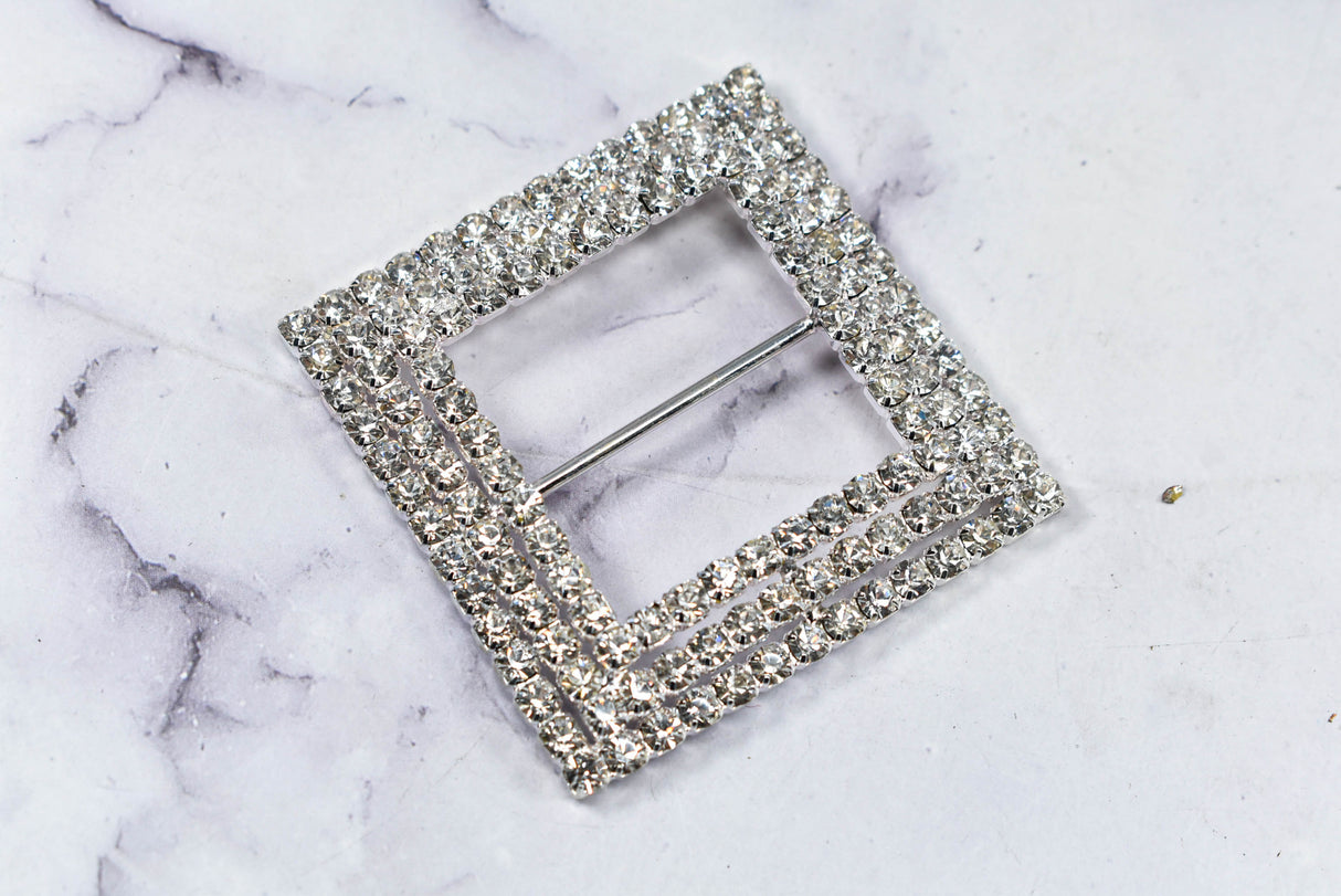 Rhinestone Buckle Square Clear 2.5in
