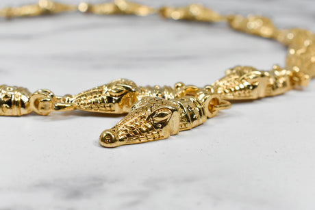 Rhinestone Alligator Necklace Buckle Set Gold