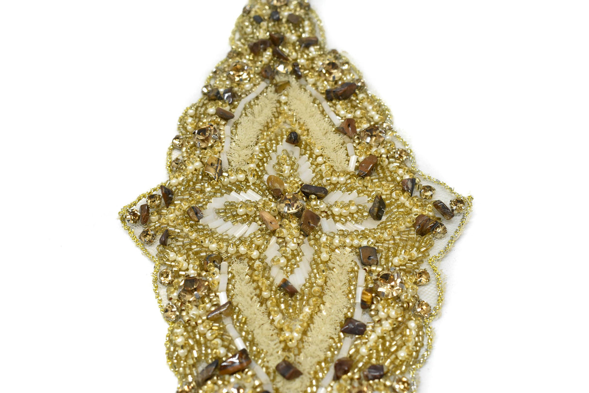 Beaded Rhinestone Applique Gold Silver