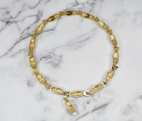 Rhinestone Alligator Necklace Buckle Set Gold