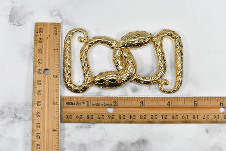 Rhinestone Alligator Necklace Buckle Set Gold