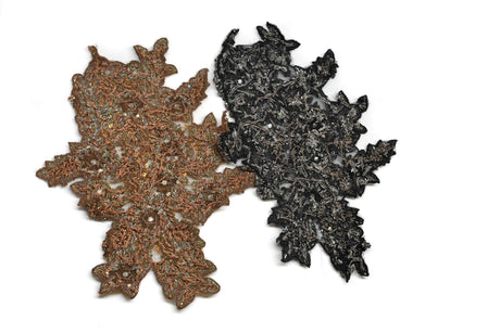 Floral Applique Rhinestone Beaded Brown