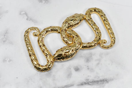 Rhinestone Alligator Necklace Buckle Set Gold