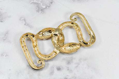 Rhinestone Alligator Necklace Buckle Set Gold