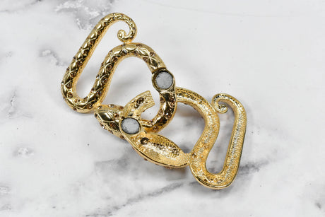 Rhinestone Alligator Necklace Buckle Set Gold