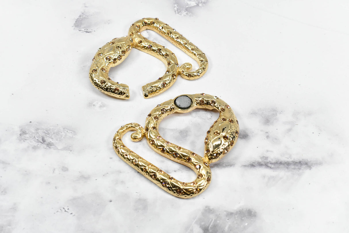 Rhinestone Alligator Necklace Buckle Set Gold