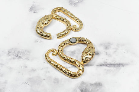 Rhinestone Alligator Necklace Buckle Set Gold