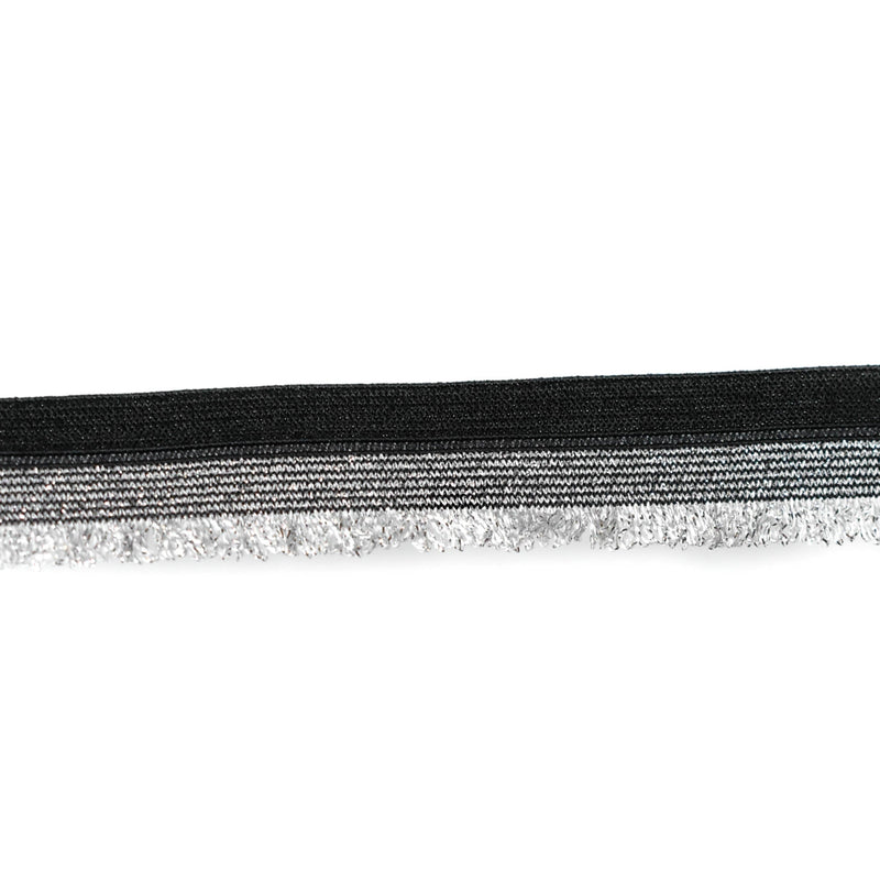 Metallic Silver Fringe Trim Black 0.88"