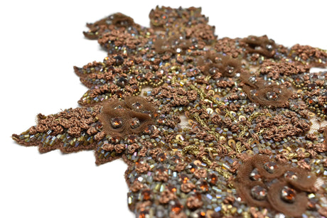Floral Applique Rhinestone Beaded Brown