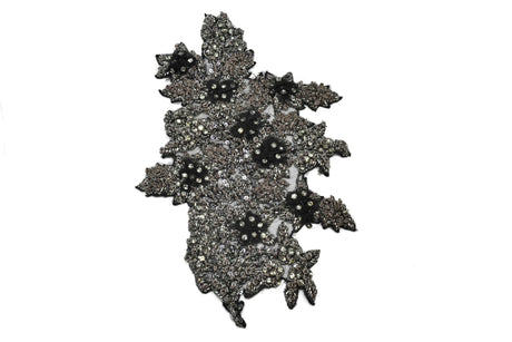 Floral Applique Rhinestone Beaded Brown