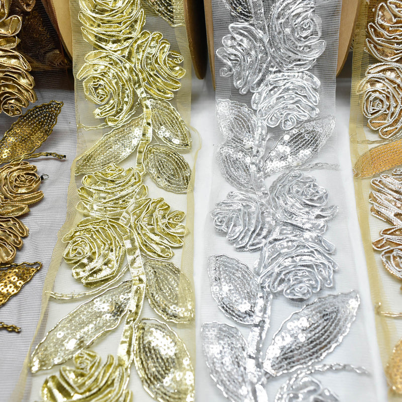 Metallic Rose Organza Trim 1 Inch