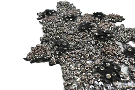Floral Applique Rhinestone Beaded Brown