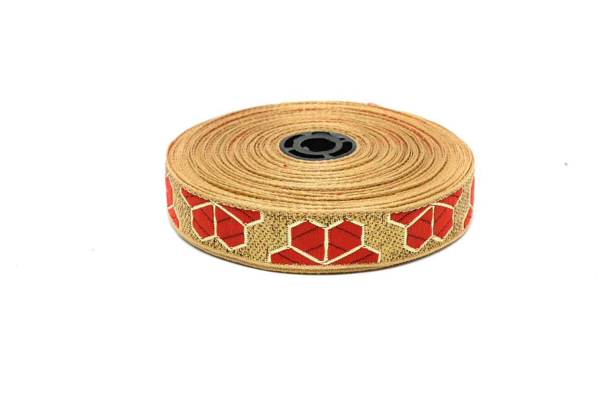 Jacquard Ribbon Metallic Leaf 1"