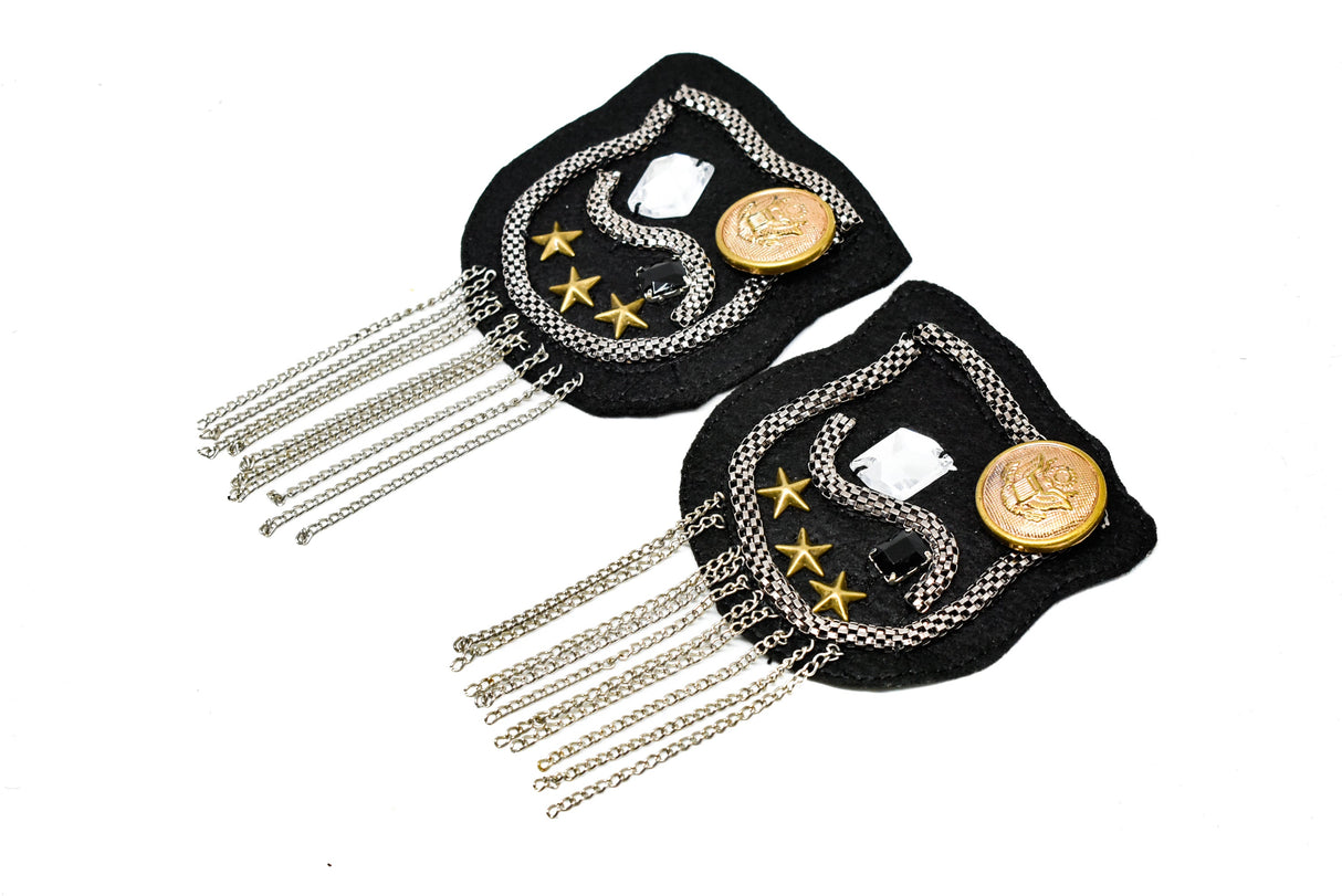 Rhinestone Studded Shoulder Pads with Chain