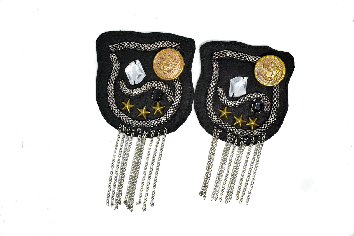 Rhinestone Studded Shoulder Pads with Chain