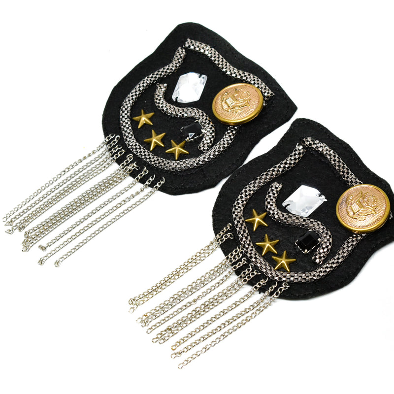 Rhinestone Studded Shoulder Pads with Chain