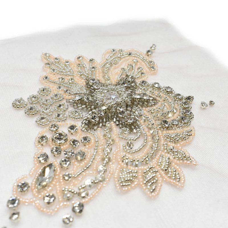 Embroidered Applique Pink Floral Organza Beaded Rhinestone 7 x 5.5