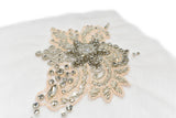 Embroidered Applique Pink Floral Organza Beaded Rhinestone 7 x 5.5