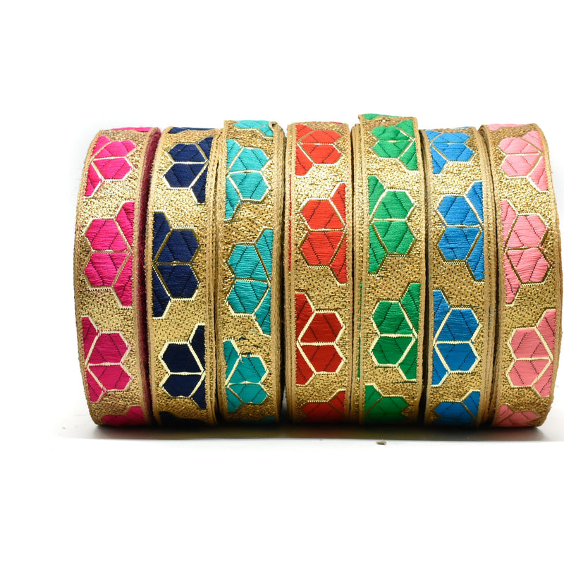 Jacquard Ribbon Metallic Leaf 1"