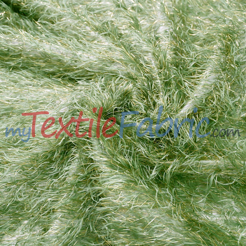 Sage Shaggy Brocade Metallic Eyelash Lame Fabric - Sage Metallic Eyelash Texture, 56/57" Width (1 Yard)