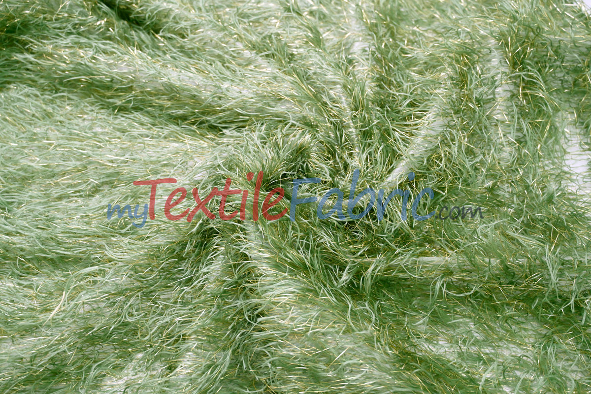Sage Shaggy Brocade Metallic Eyelash Lame Fabric - Sage Metallic Eyelash Texture, 56/57" Width (1 Yard)