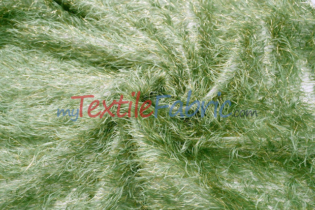 Sage Shaggy Brocade Metallic Eyelash Lame Fabric - Sage Metallic Eyelash Texture, 56/57" Width (1 Yard)