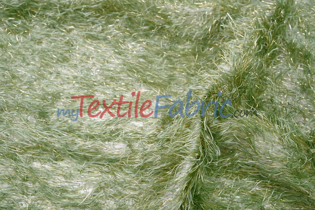 Sage Shaggy Brocade Metallic Eyelash Lame Fabric - Sage Metallic Eyelash Texture, 56/57" Width (1 Yard)