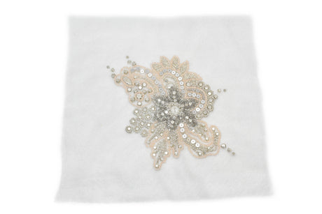 Embroidered Applique Pink Floral Organza Beaded Rhinestone 7 x 5.5