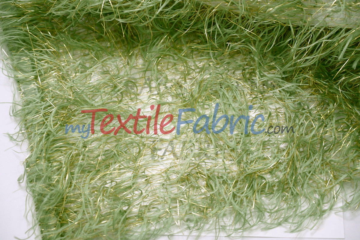 Sage Shaggy Brocade Metallic Eyelash Lame Fabric - Sage Metallic Eyelash Texture, 56/57" Width (1 Yard)