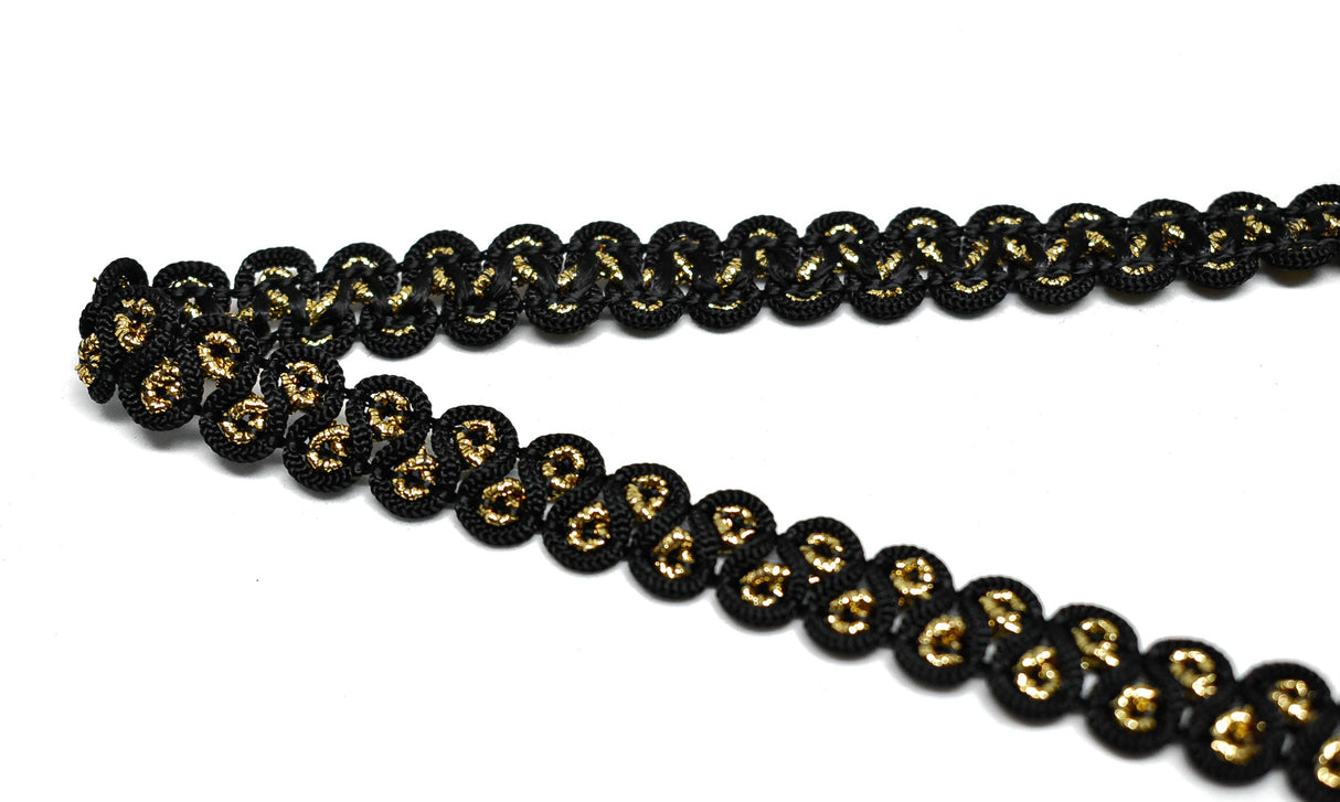 Gimp Trim Black Metallic Gold 1/2"